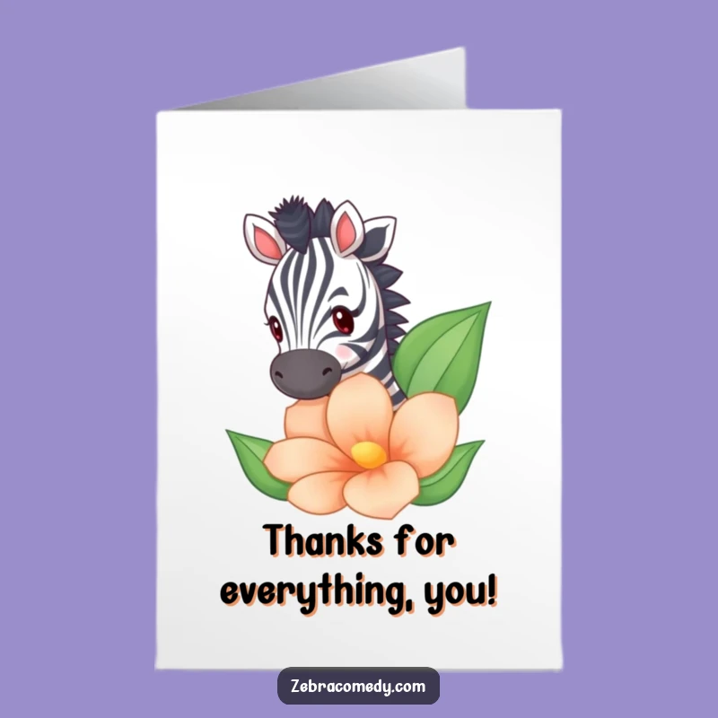 Free Printable Thank You Card: Zebra Behind Flower - Funny Downloadable