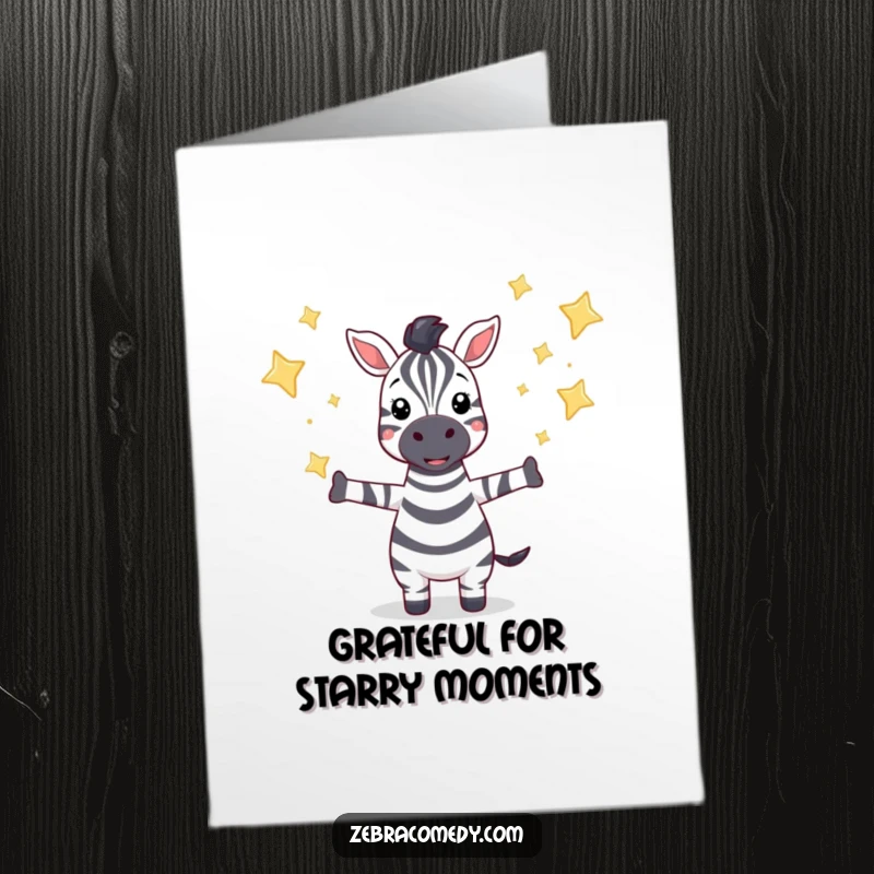 Funny Free Printable Thank You Card: Zealous zebra catching twinkling stars, a magical gift.