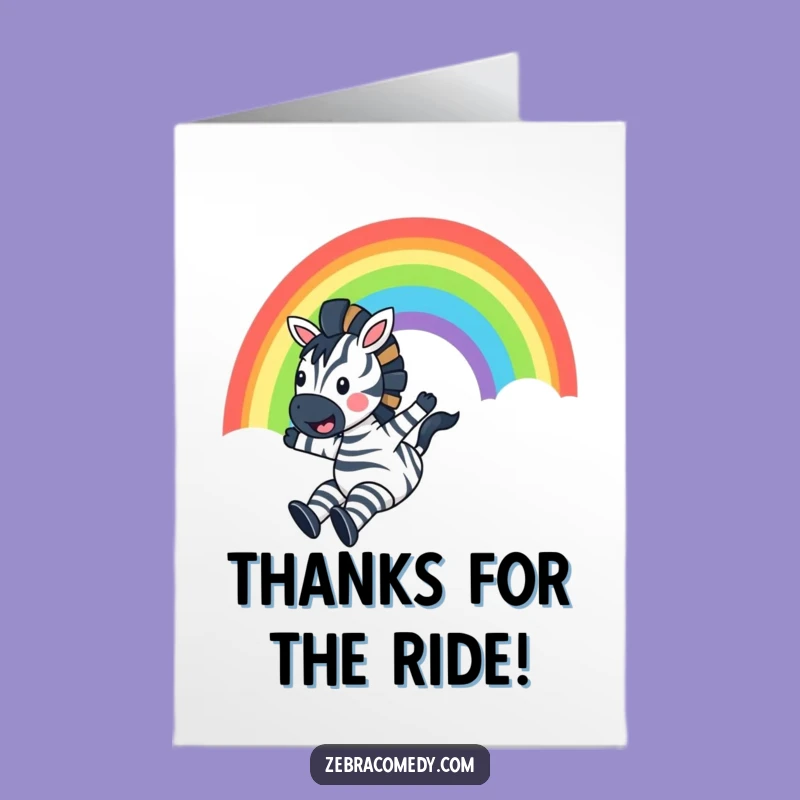 Thankful Zebra Card Free Printable: Rainbow Slide Humorous Downloadable Gift
