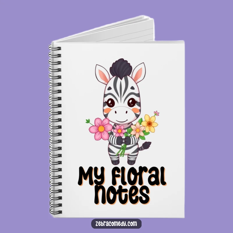 Funny Grinning Zebra Notebook, Jot Down Happy Thoughts with Flowers, a Fun Gift