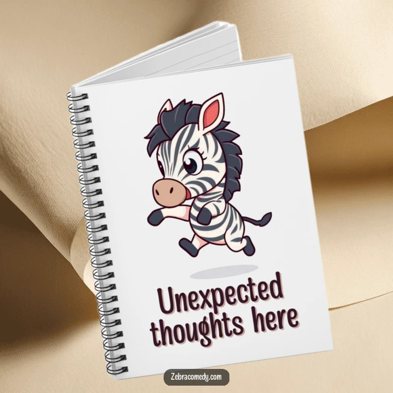 Funny Notebook: A zebra character leaps backward with wide eyes in playful shock, ready to add humor to your notes and ideas.