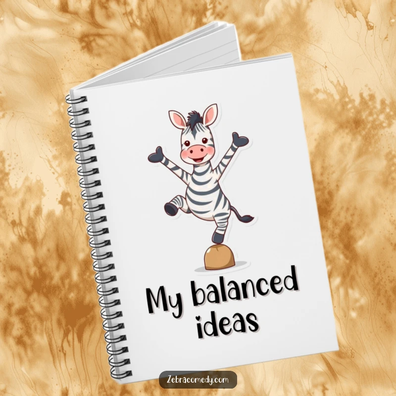 Funny Zebra Notebook: A notebook featuring a zebra balancing on one hoove, arms spread wide in delight, perfect for planning.