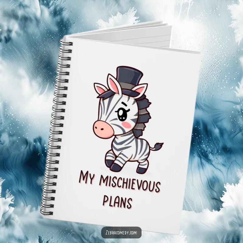 Funny Zebra Notebook: A notebook featuring a dapper zebra in a top hat, tiptoeing with a mischievous wink, ideal for planning.