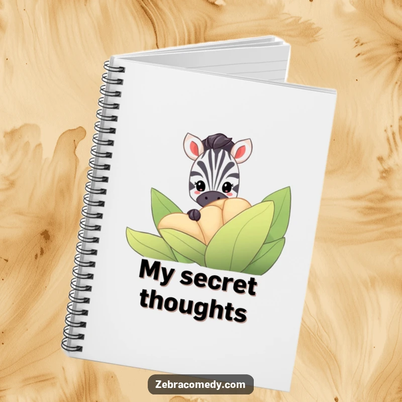 Funny Zebra Notebook: A shy zebra hides behind a large, striped flower, its eyes peeking out, perfect for jotting down secret thoughts.
