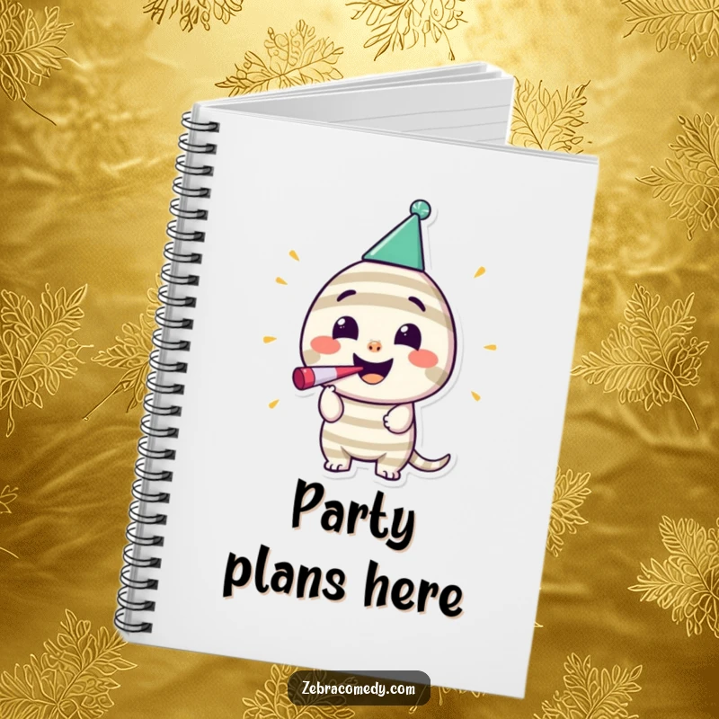 Funny Striped Party Notebook: A happy striped character with a party hat blows a noisemaker, ready for notes.