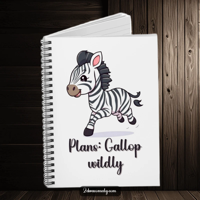 Funny zebra cub notebook, galloping with streamers, ideal for notes with a dash of celebration and humor.