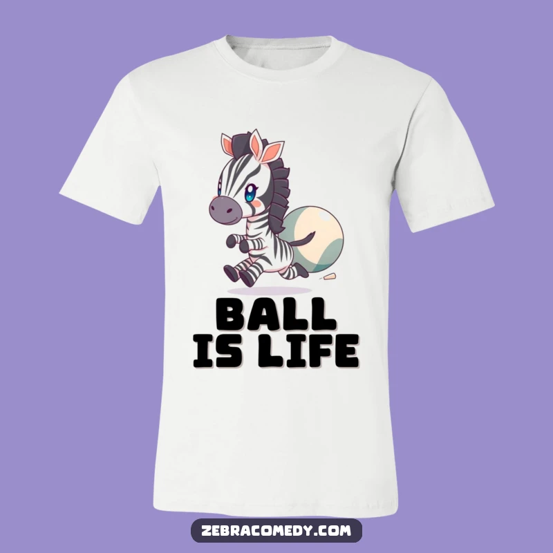 Funny Energetic Zebra T-Shirt: Ball Game Excitement, Perfect Humorous Gift!