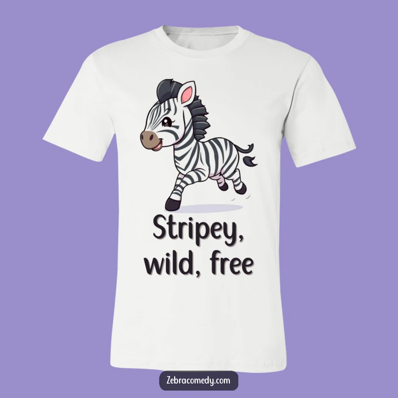 Funny Zebra Cub Galloping T-Shirt: Joyful Streamer Animal Tee