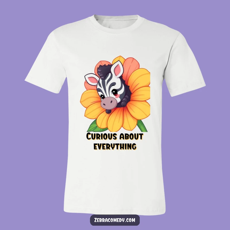 Funny Zebra Peek Flower T-Shirt - Curious Character Playful Tee