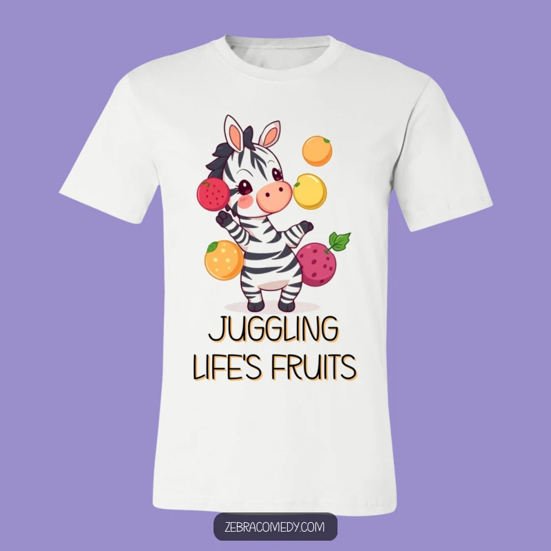 Funny Zebra Juggling Fruit T-Shirt - Exciting Cartoon Animal Tee
