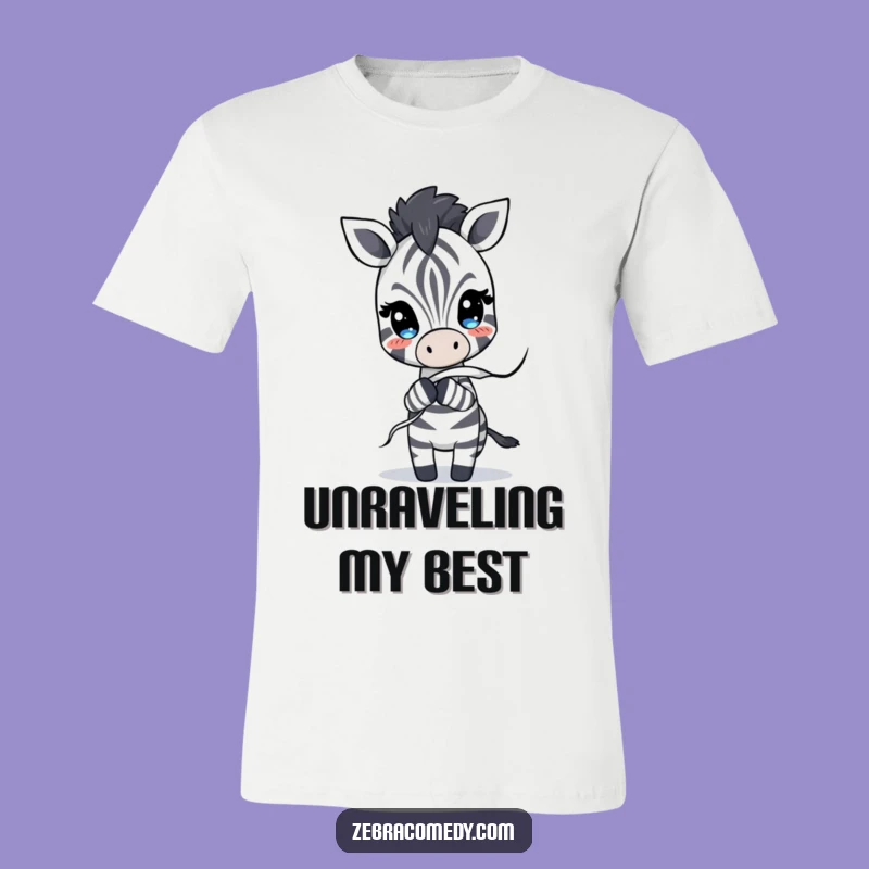 Funny Unraveling Zebra T-Shirt: Stripe Mishap, Perfect Humorous Gift!