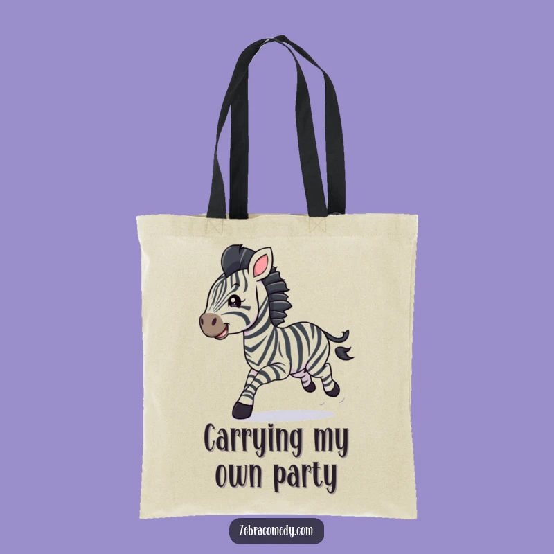 Funny Zebra Cub Galloping Tote Bag: Stylish Streamer Animal Bag