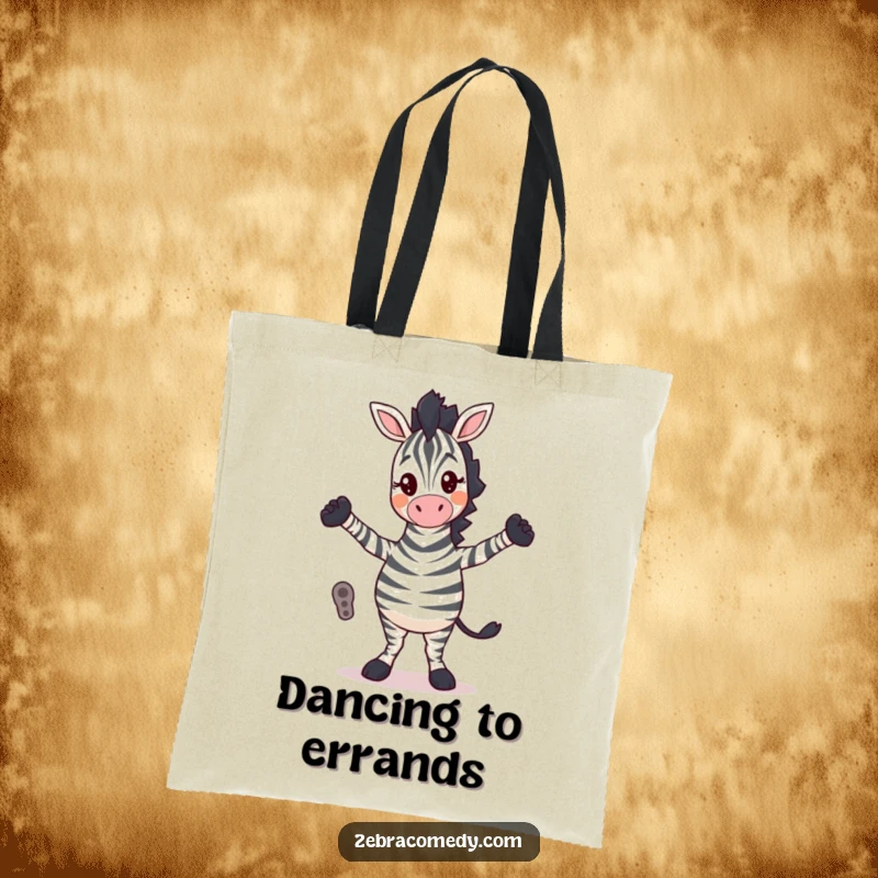 Funny Tote Bag: A zebra character performs a hilarious silly dance with its legs crossed, bringing fun and humor to this practical accessory.